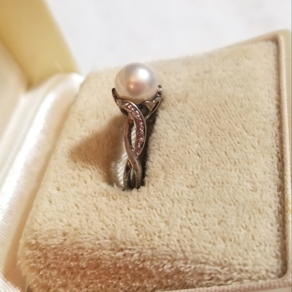 DESIGNER SIGNED Heng Ngai Vintage Genuine Pearl Diamond Sterling Ring - Picture 3 of 8